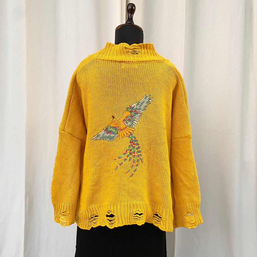 YELLOW EMBROIDERED CARDIGAN (Bust : 52, Length : 22)