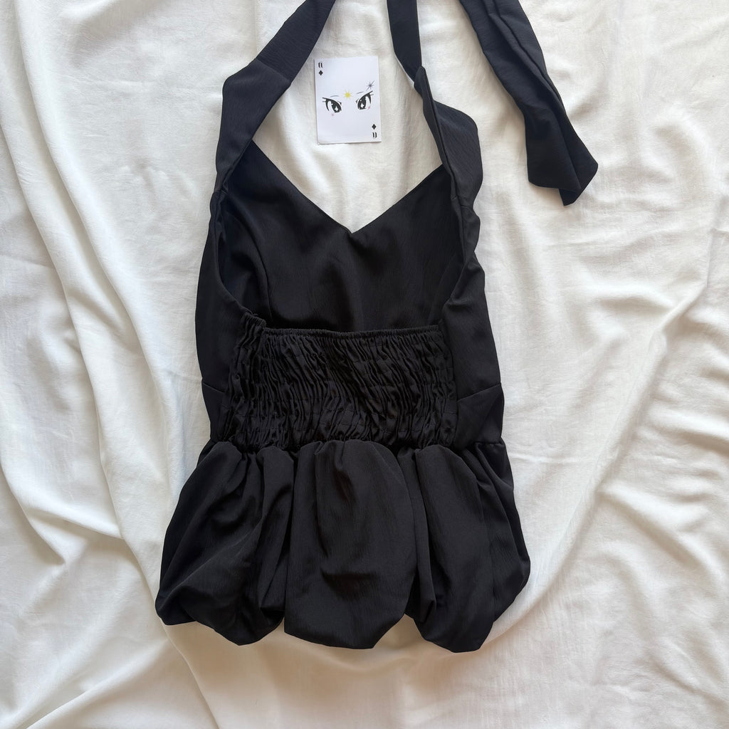 BUBBLE HALTER TOP IN BLACK (Bust : 32-34, Upper Waist : 24-28)