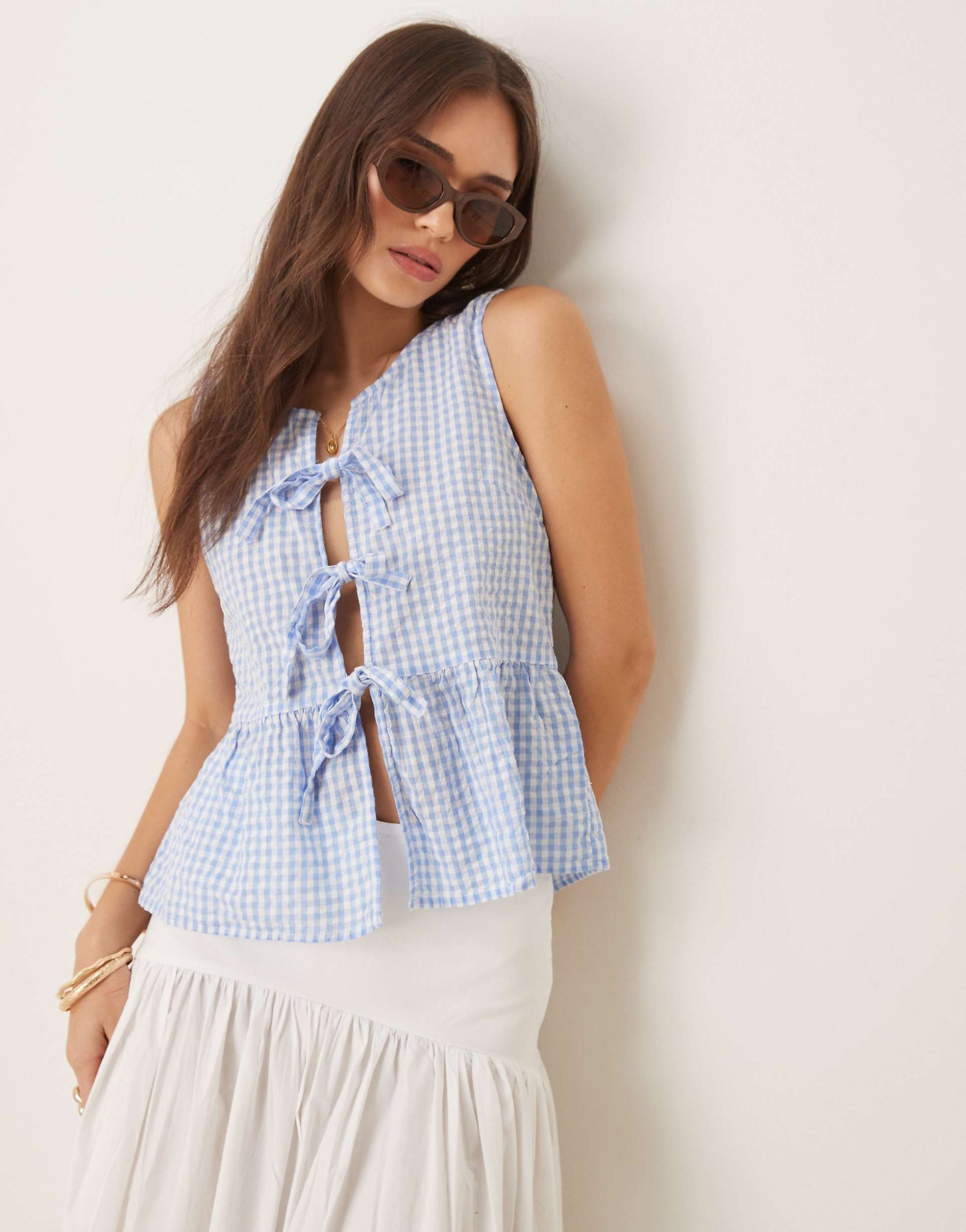 GHINGHAM TOP IN BLUE (Bust : 30-34, Upper Waist : 26-32)