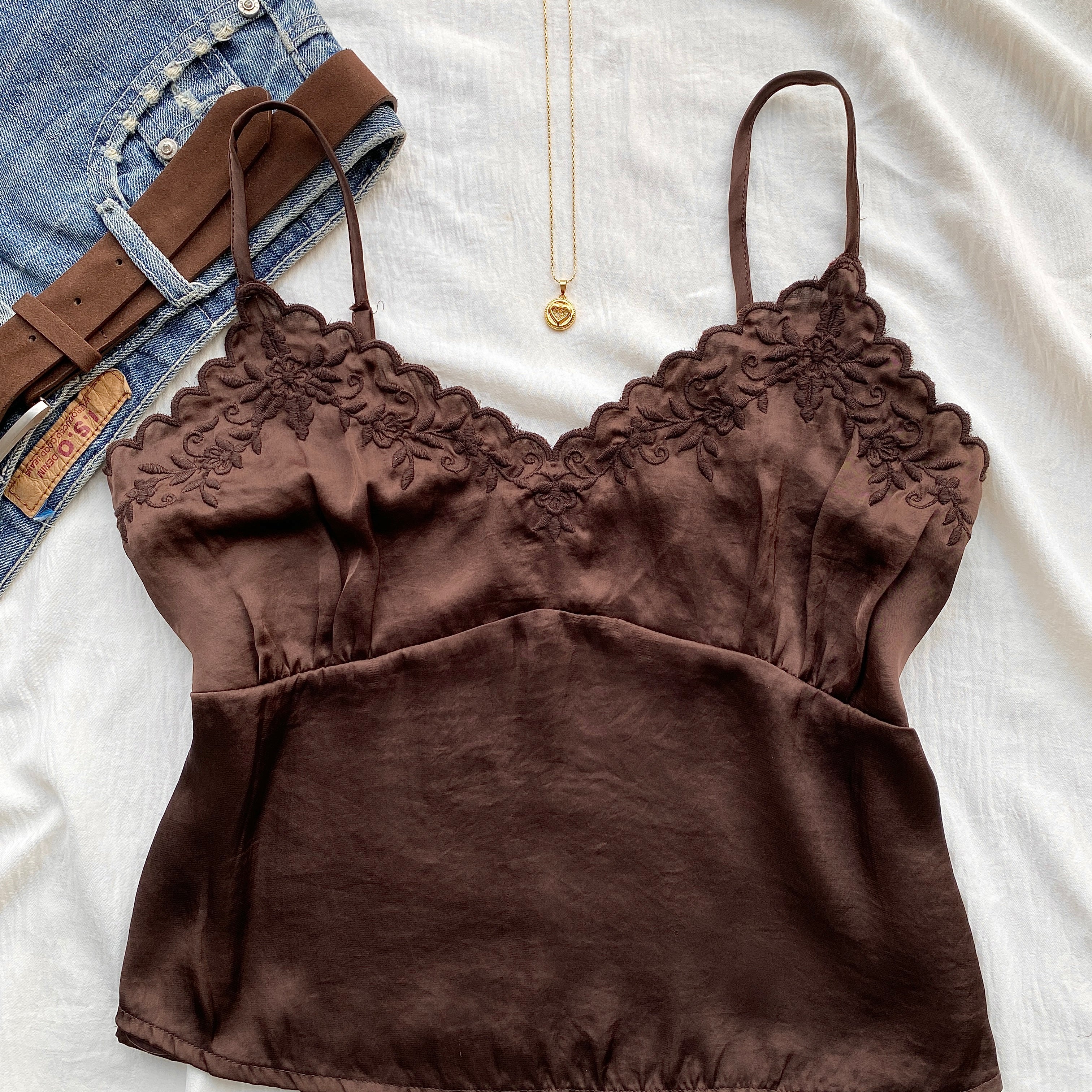 BROWN SATIN CAMI TOP (Bust : 34-36, Upper Waist : 28-34)