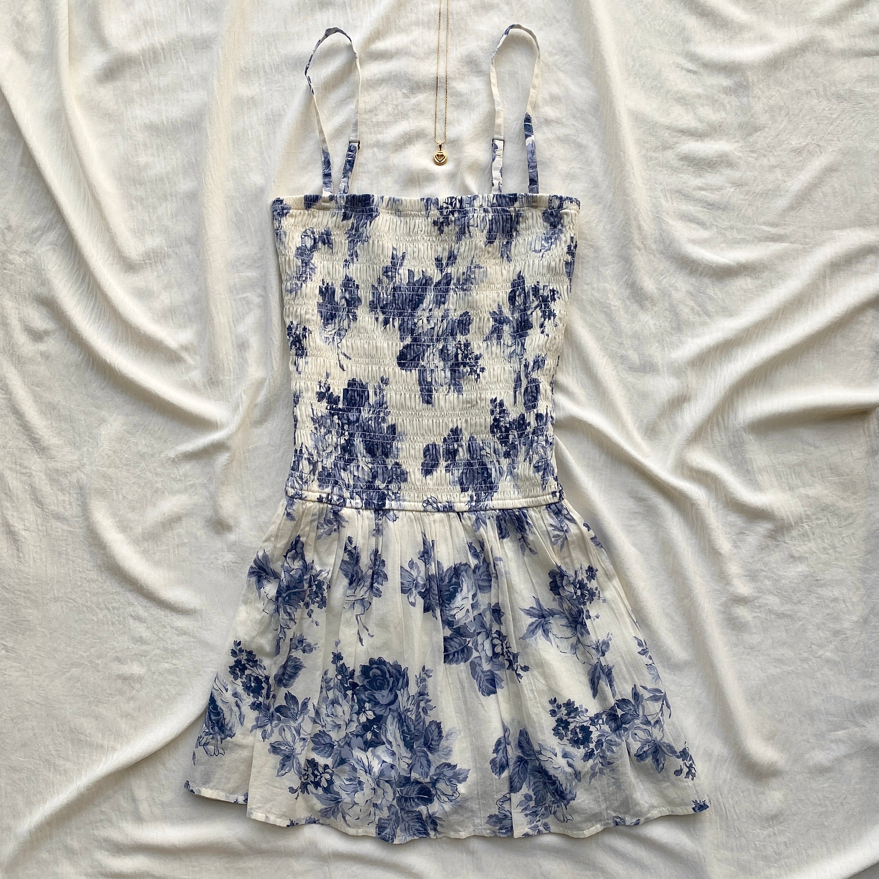 BLUE FLORAL DRESS (Bust : 28-32, Upper Waist : 24-28)