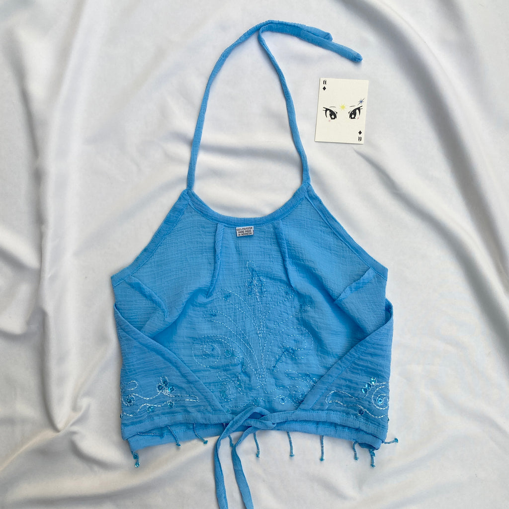 BLUE EMBELLISHED BACKLESS TOP (Bust : 34-38, Upper Waist : 28-34)