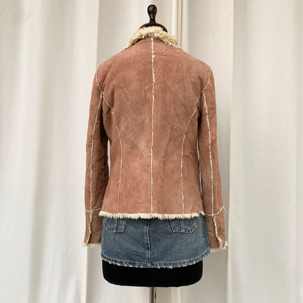 BEIGE SUEDE LEATHER JACKET WITH FURR (Fits XS/S/M)