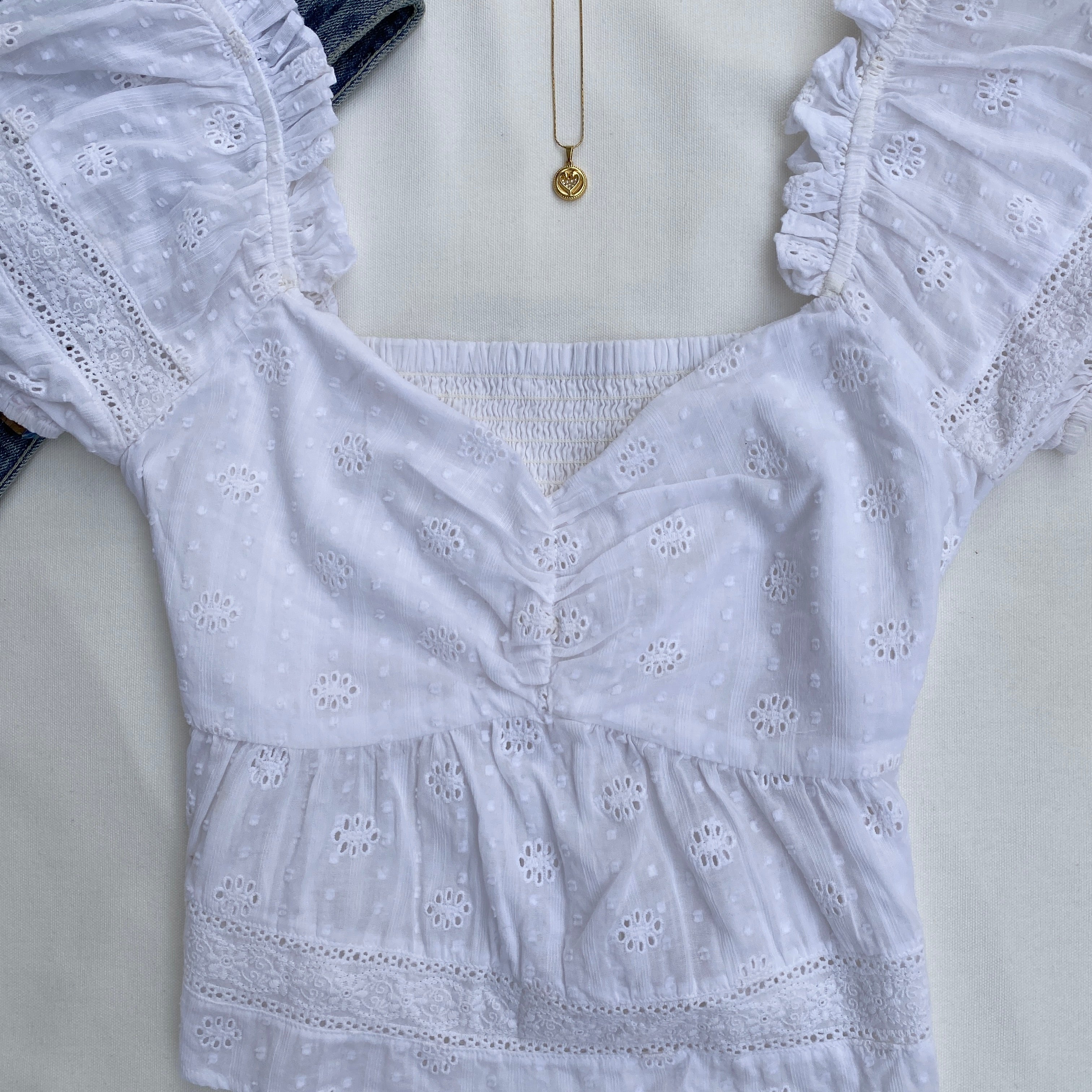 WHITE EYELET TOP (Bust : 30-34, Upper Waist : 26-30)