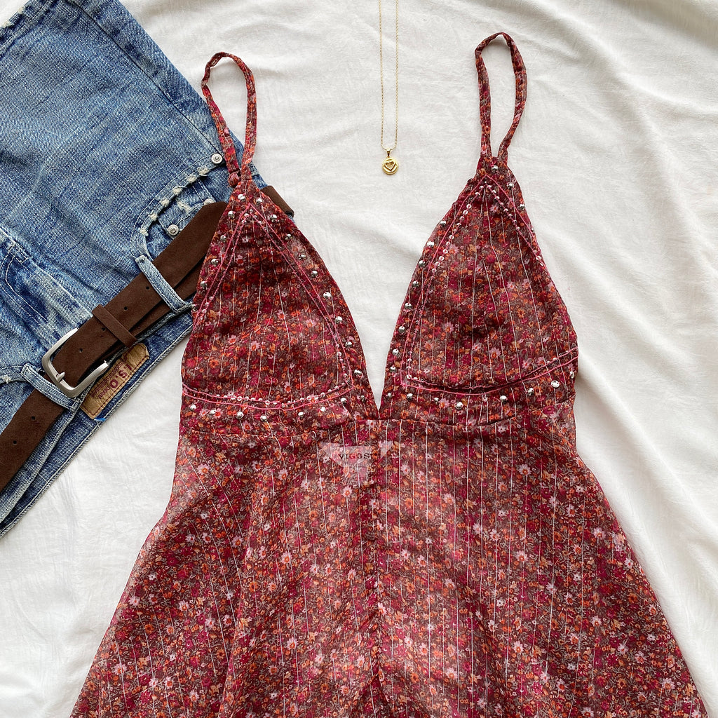 RED EMEBLLISHED TOP (Sizes available)