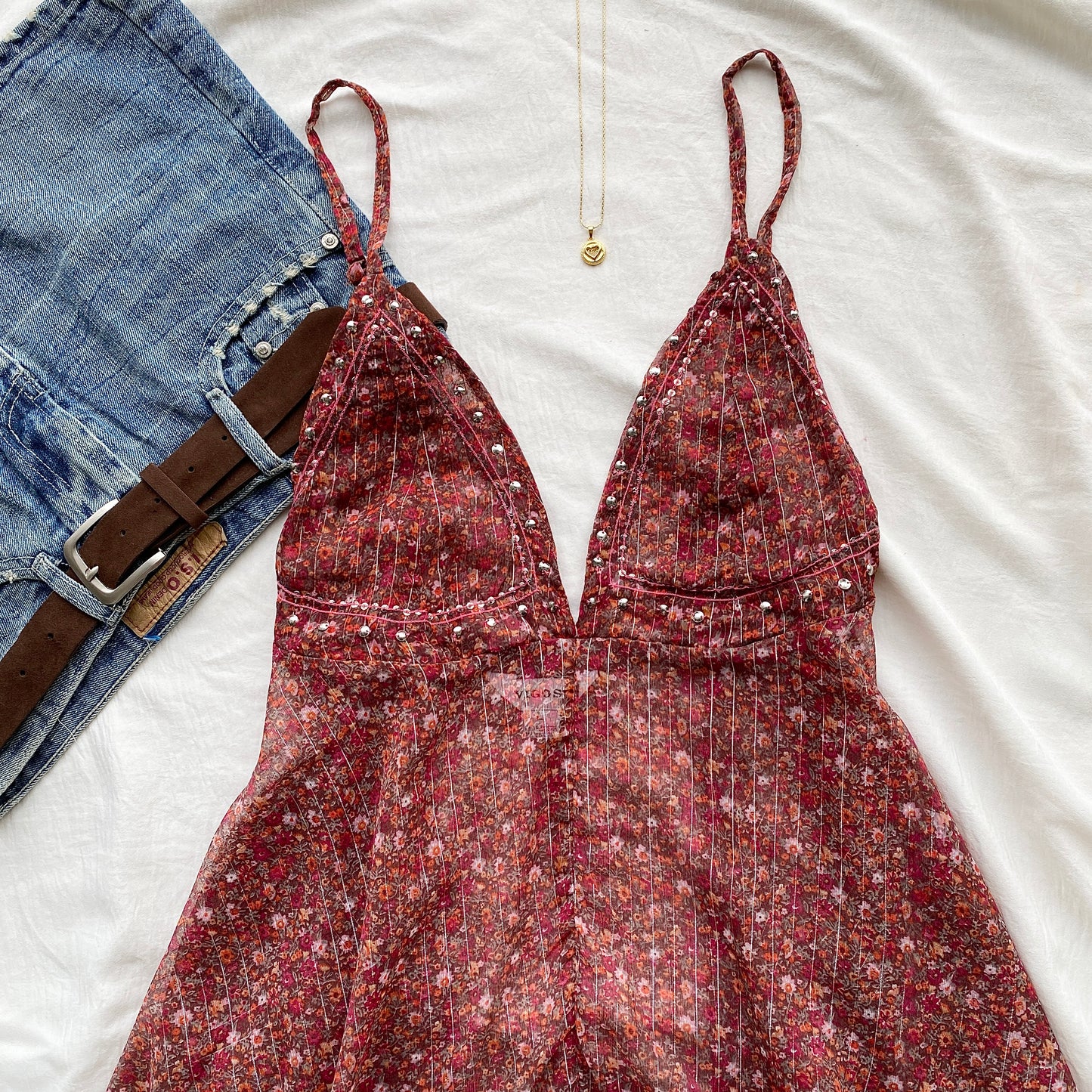 RED EMEBLLISHED TOP (Sizes available)