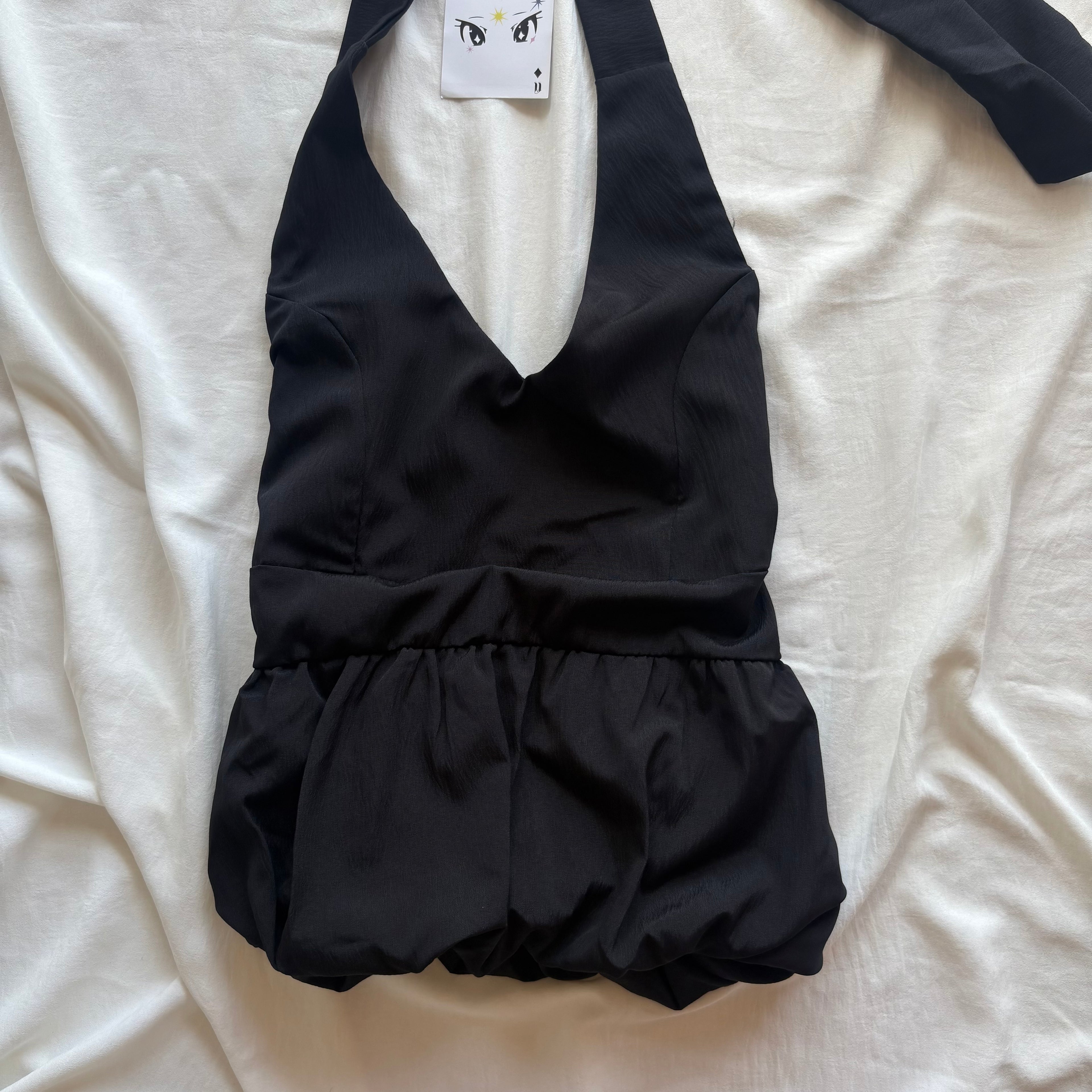 BUBBLE HALTER TOP IN BLACK (Bust : 32-34, Upper Waist : 24-28)