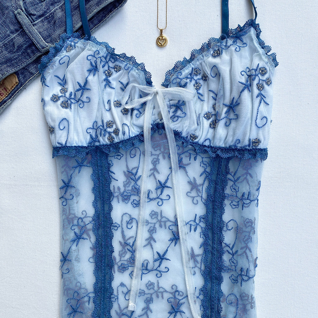BLUE EMBROIDERED TOP FROM URBAN OUTFITTERS (Multiple sizes available)