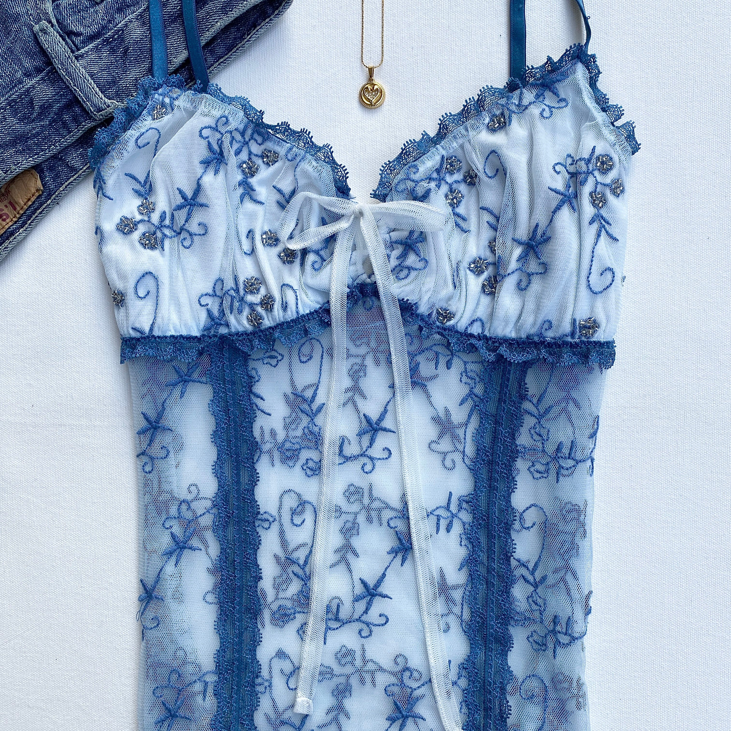 BLUE EMBROIDERED TOP FROM URBAN OUTFITTERS (Multiple sizes available)