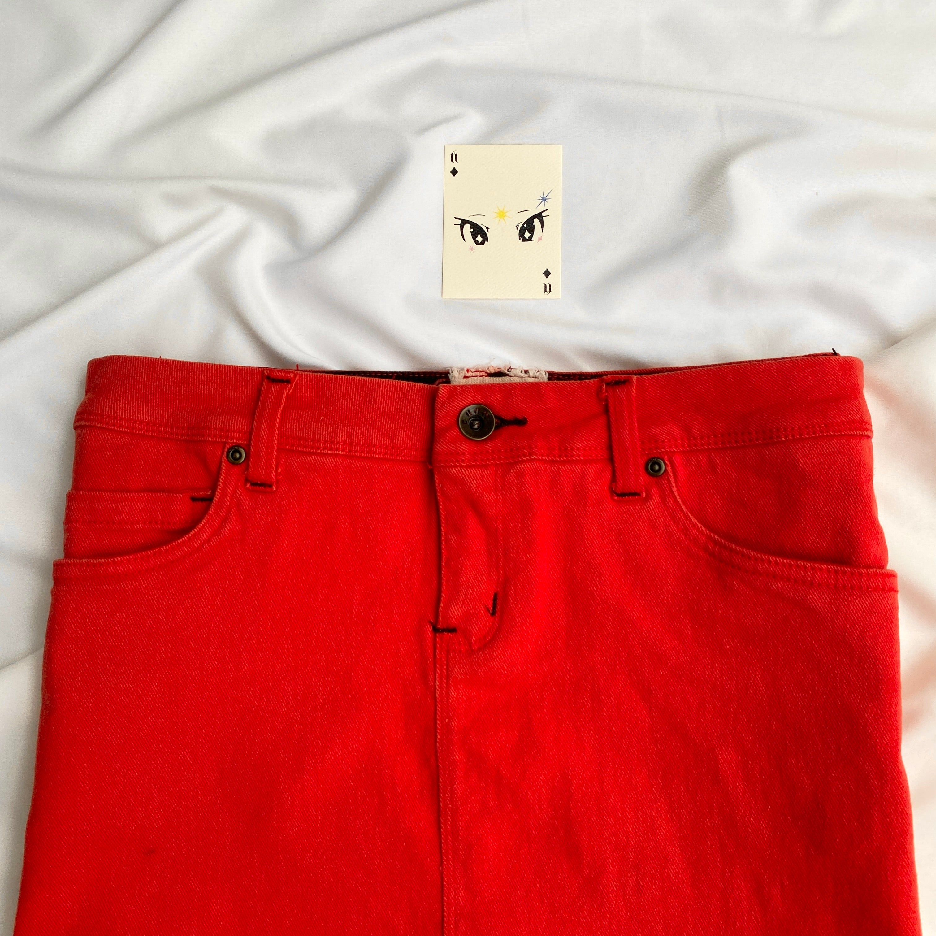 RED DENIM SKIRT (Waist : 32-34)