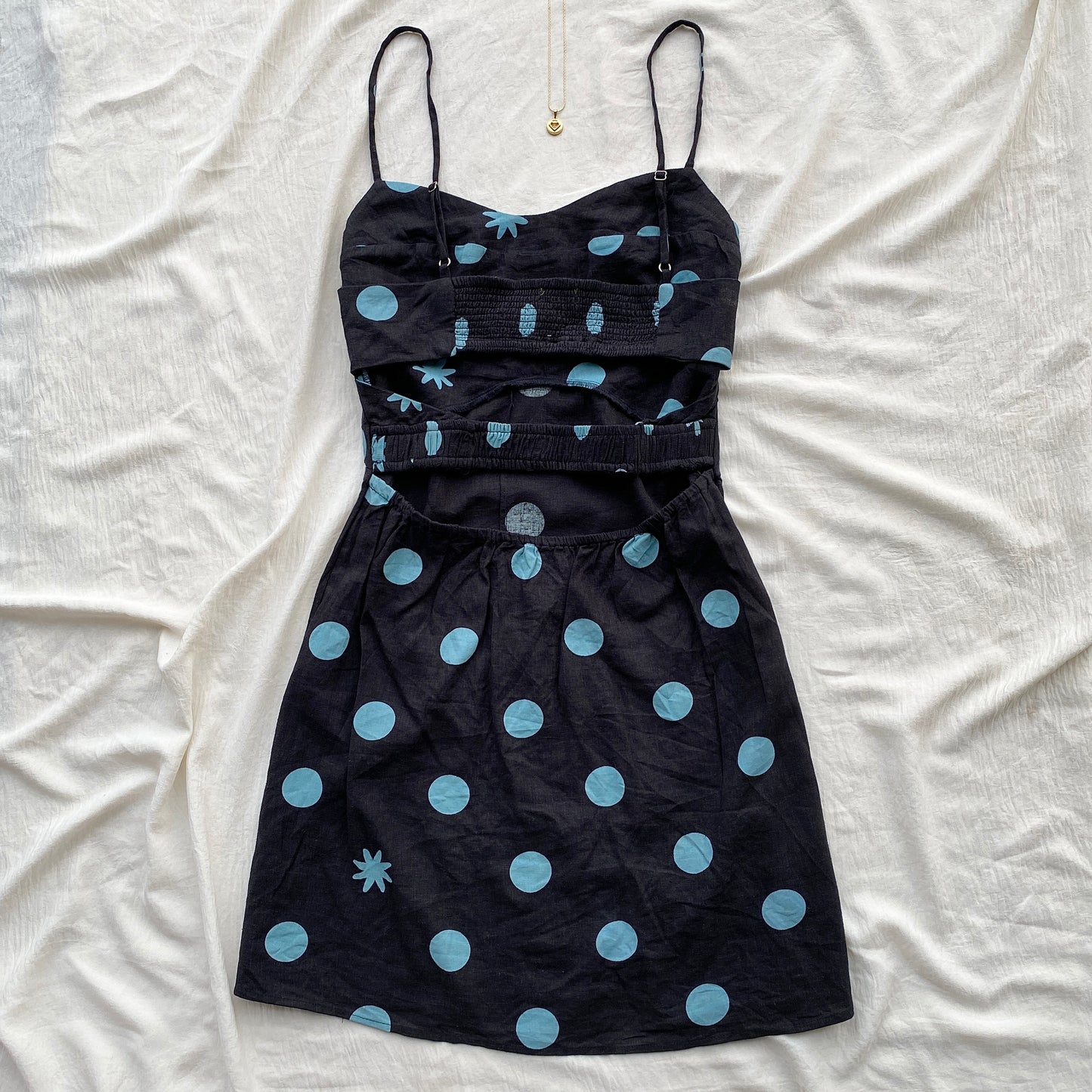 POLKA DOT LINEN DRESS (Bust : 34-36, Upper Waist : 28-30)