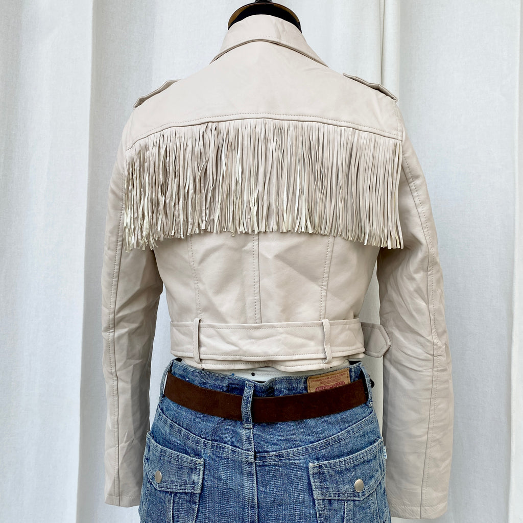 WHITE FAUX LEATHER WITH FRINGES (Fits XS/S)