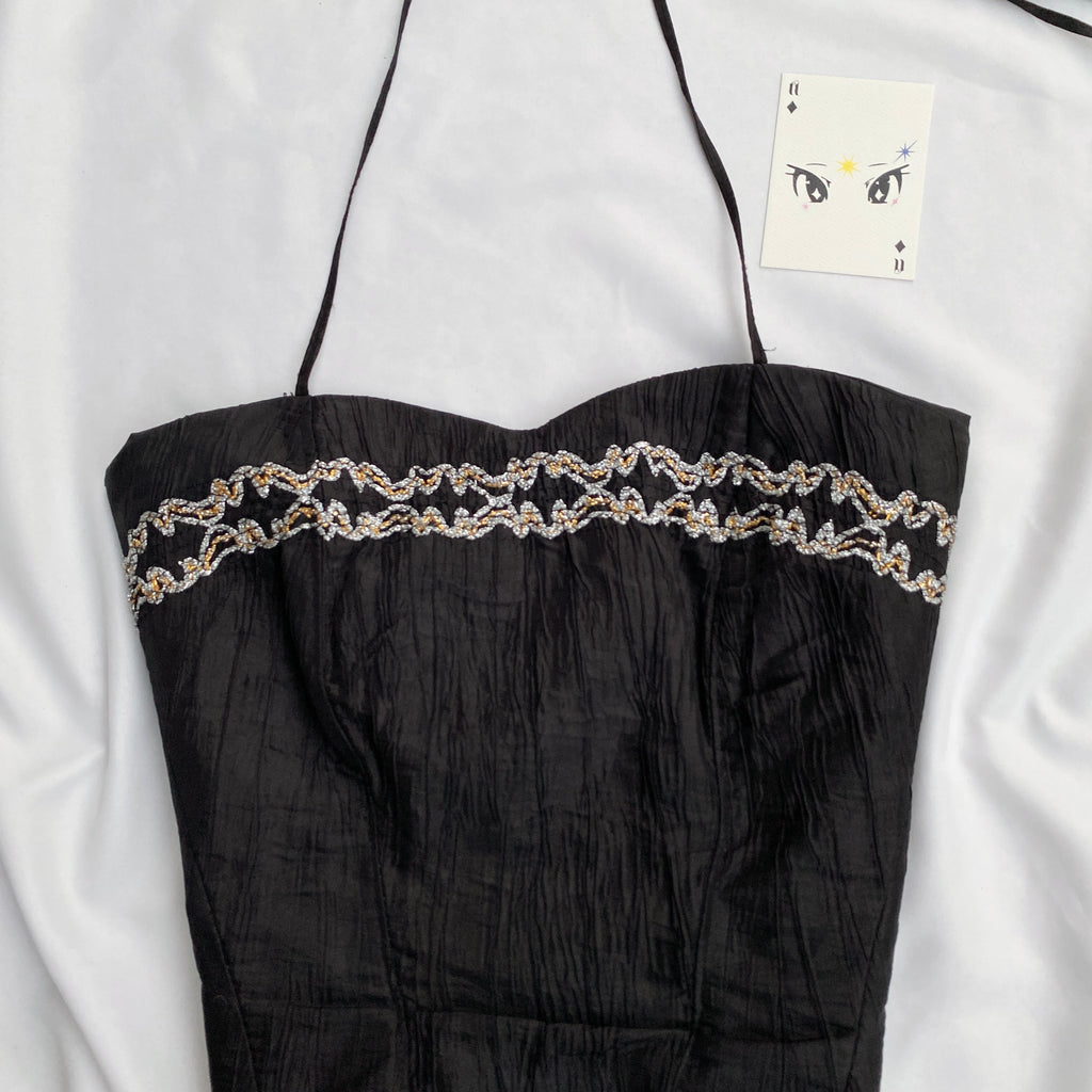 BLACK HALTER EMBELLISHED CORSET (Bust : 28-32, Upper Waist : 24-28)