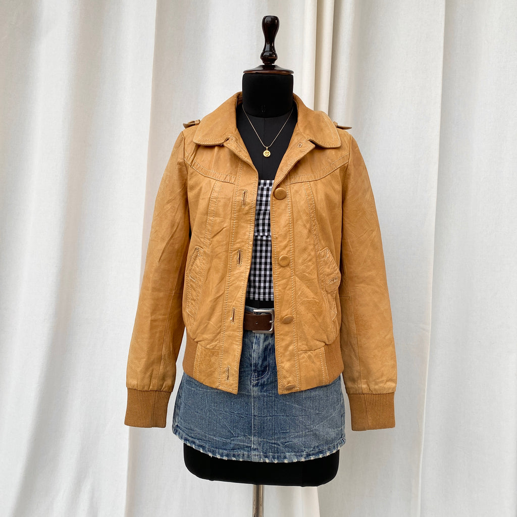 LIGHT BROWN LEATHER JACKET (M/L)