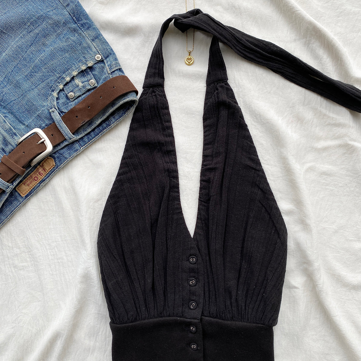 BLACK HALTER TOP FROM FREE PEOPLE (Bust : 32-34, Upper Waist : 24-28)
