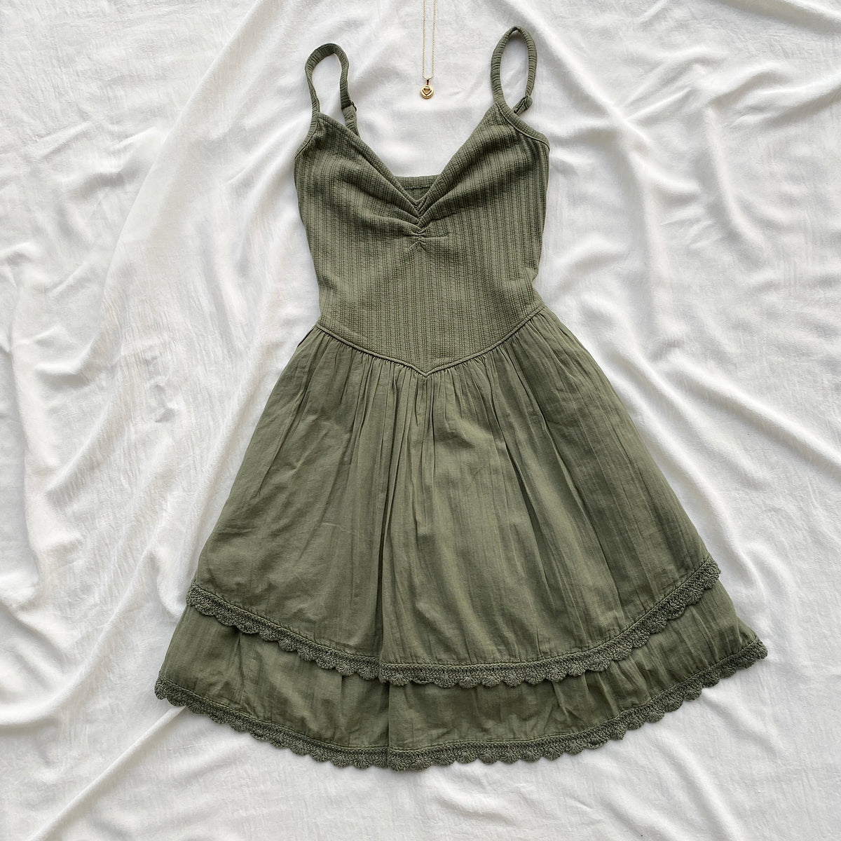 FIT AND FLARE DRESS IN OLIVE GREEN (Bust : 28-32, Upper Waist : 23-28)