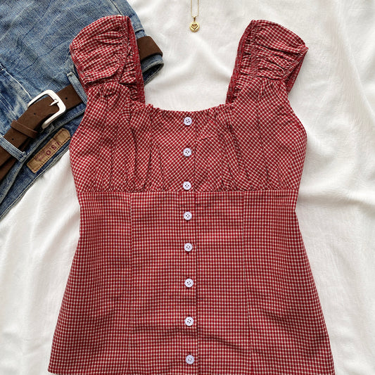 DOLLY PLAID TOP IN RED (Bust : 32-34, Upper Waist : 28-32)