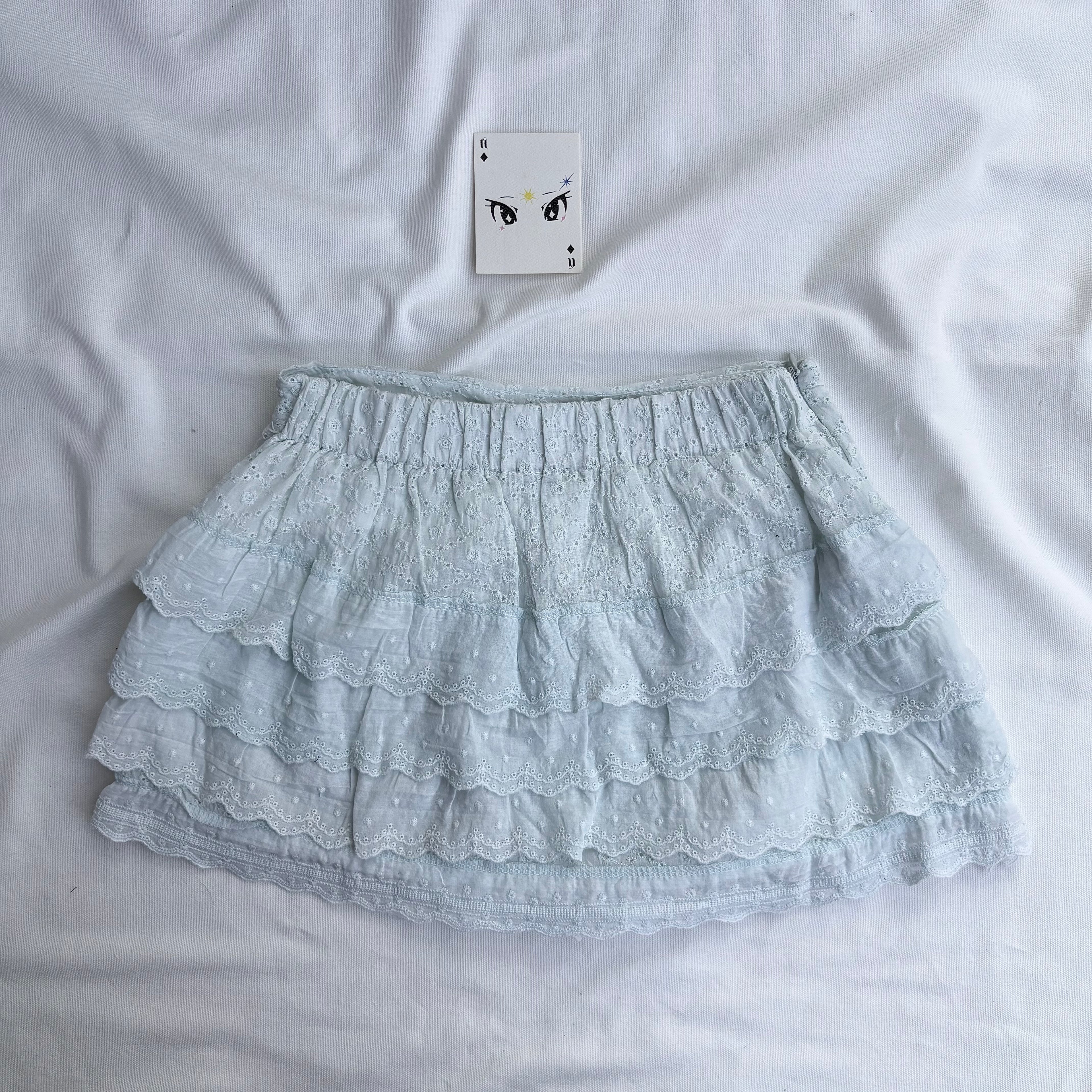 BLUE EYELET SKIRT (Waist : 24-28)