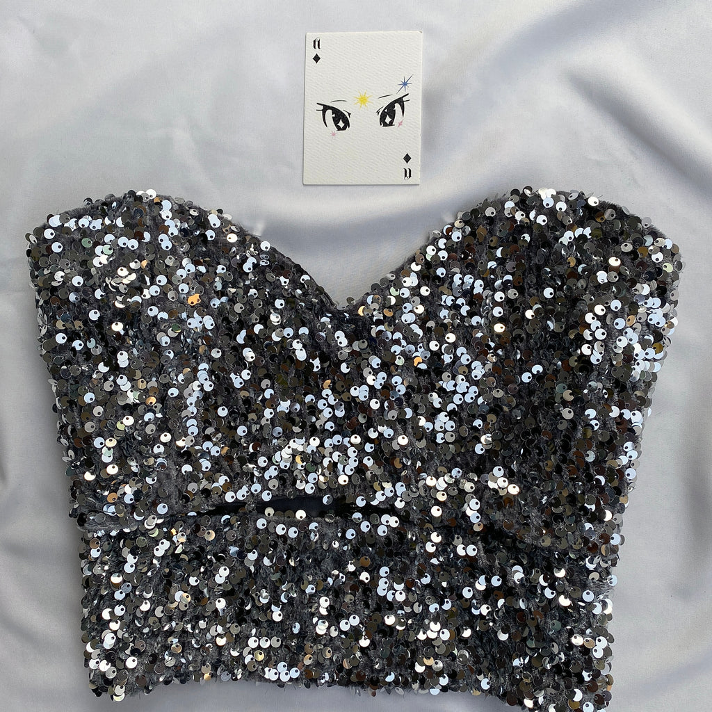 GREY SEQUINNED TOP (Bust : 30-34, Upper Waist : 24-28)
