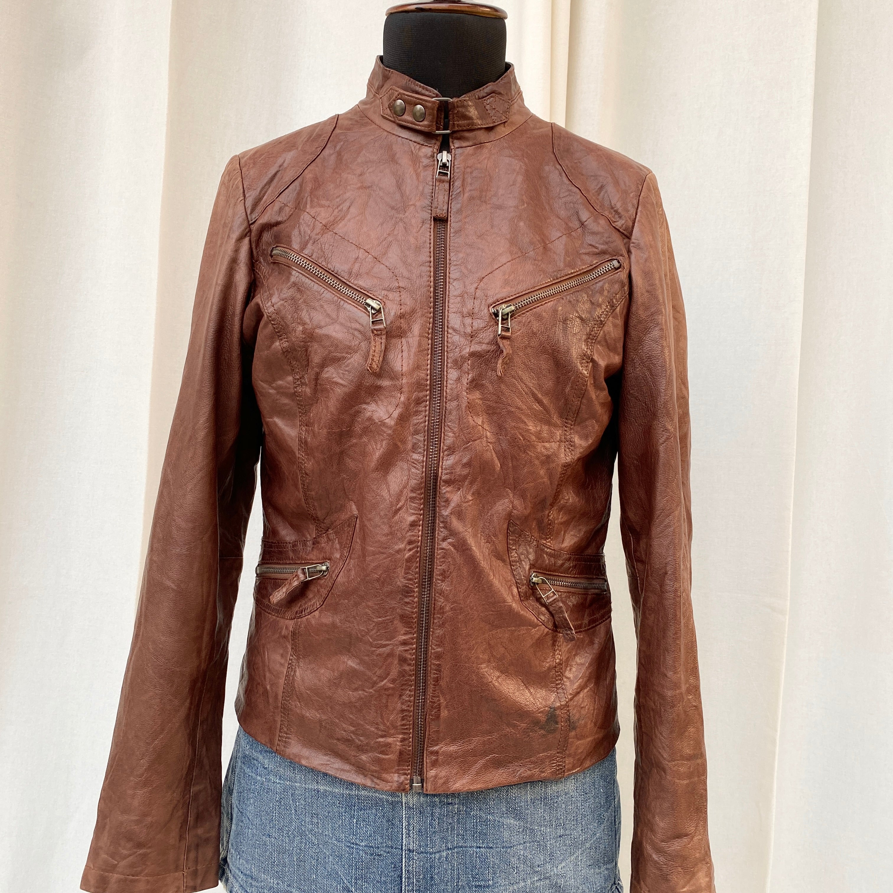 BROWN LEATHER JACKET (Fits XS/S/M)