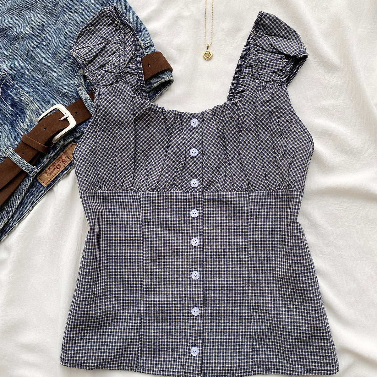 DOLLY PLAID TOP IN BLUE (Bust : 32-34, Upper Waist : 28-32)