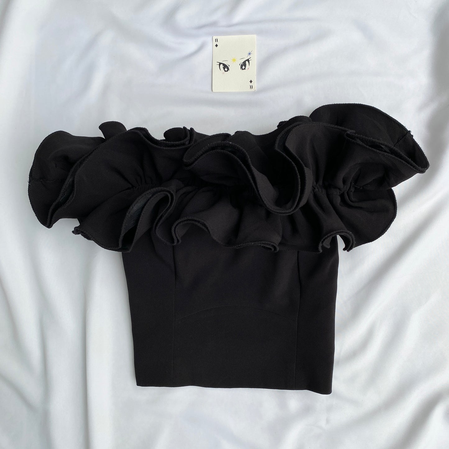 BLACK RUFFLED OFF SHOULDER CORSET (Bust : 32-34, Upper Waist : 28-30)