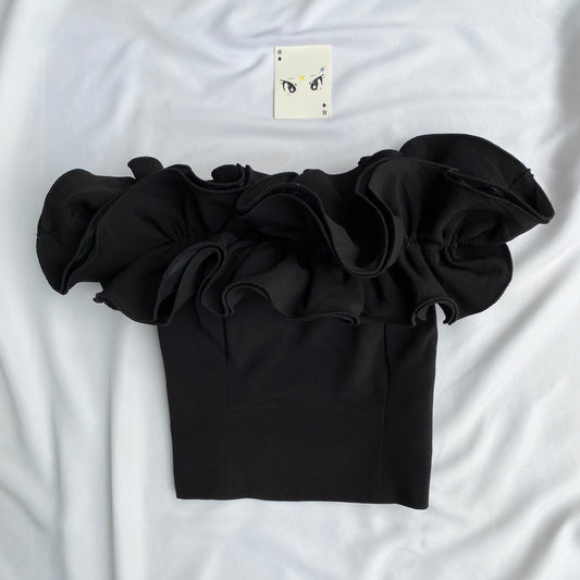 BLACK RUFFLED OFF SHOULDER CORSET (Bust : 32-34, Upper Waist : 28-30)