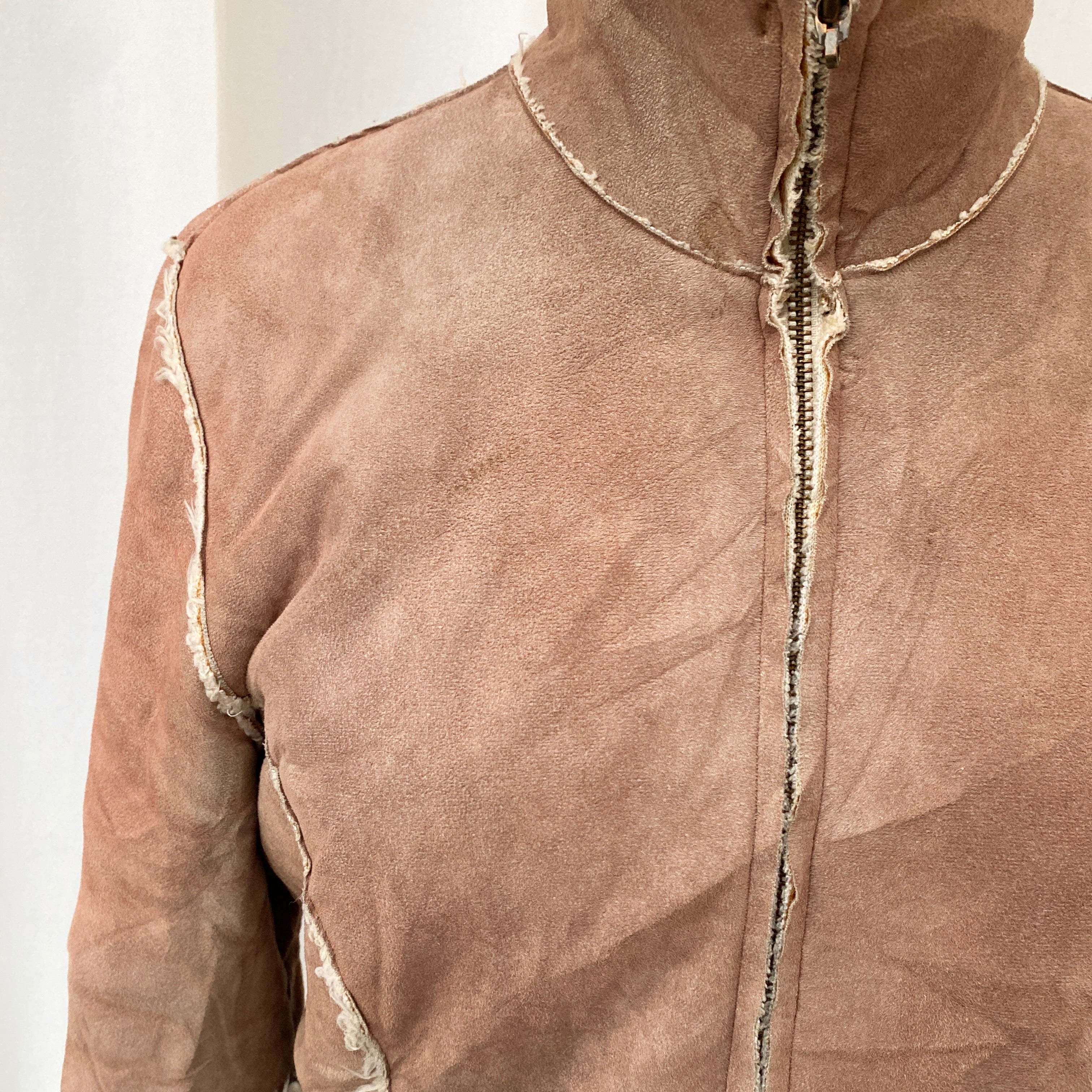 BEIGE SUEDE LEATHER JACKET WITH FURR (Fits XS/S/M)