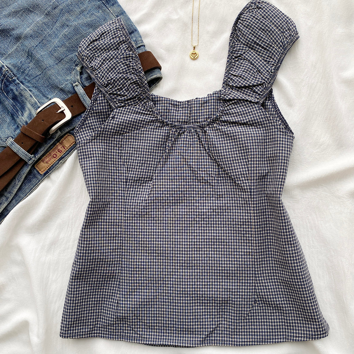DOLLY PLAID TOP IN BLUE (Bust : 32-34, Upper Waist : 28-32)