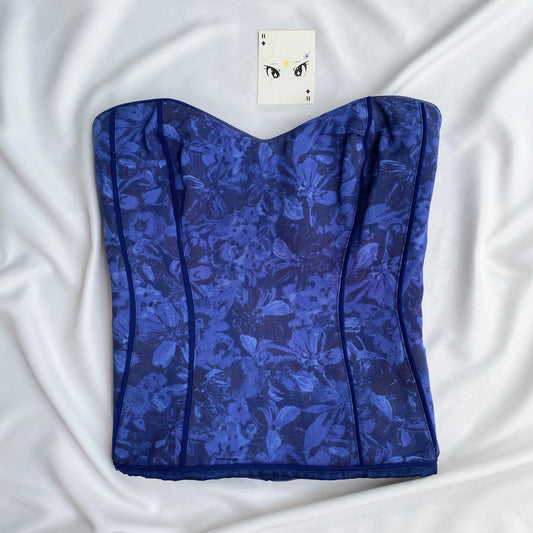 ROYAL BLUE FLORAL CORSET (Bust : 32-34, Upper Waist : 28-30)
