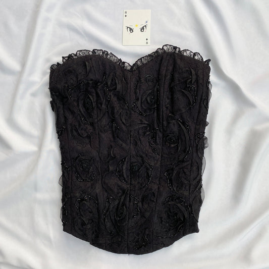 BLACK CORSET WITH ROSES (Bust : 34-36, Upper Waist : 28-30)