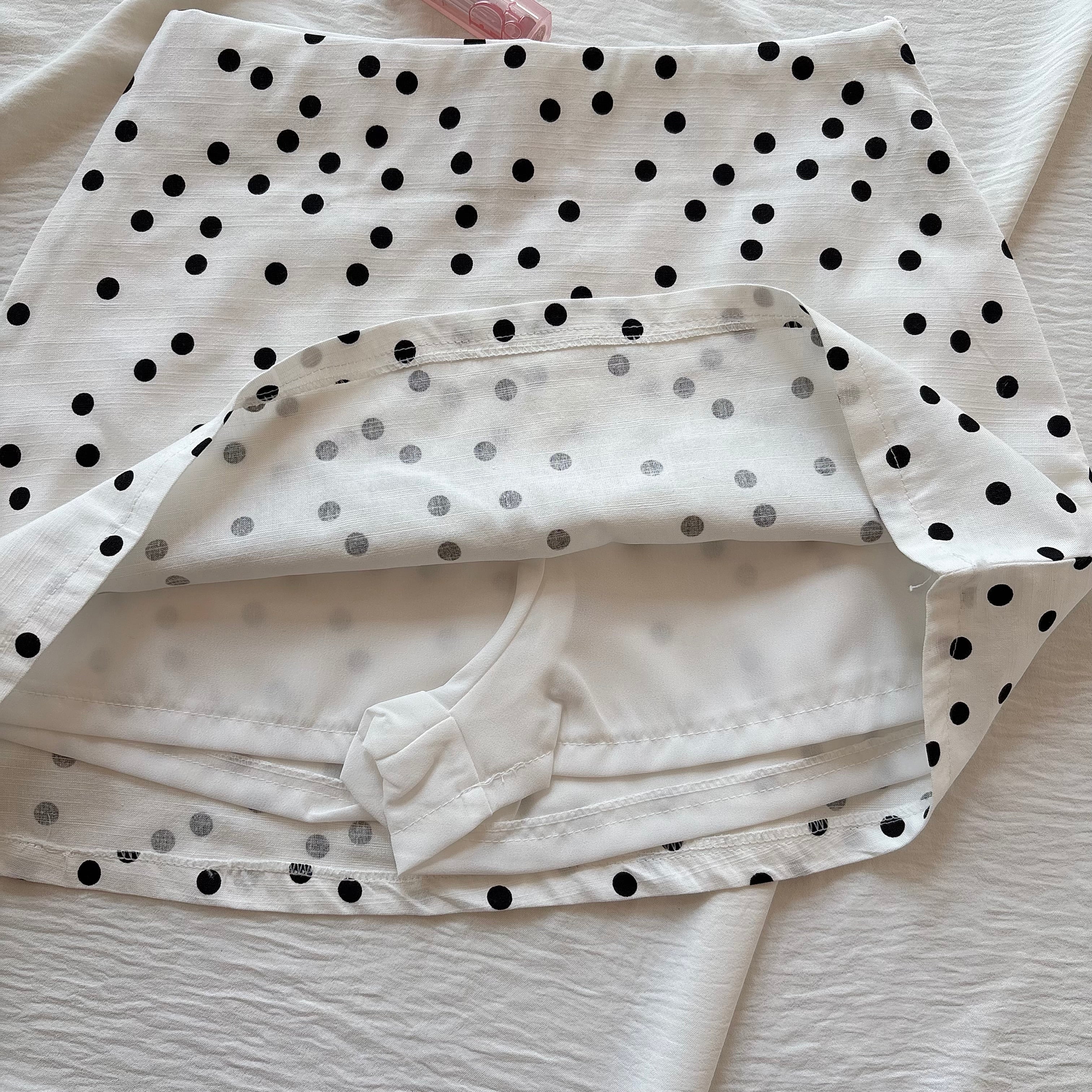 MINI POLKA DOT SKIRT WITH SHORTS IN WHITE (Sizes available)