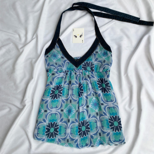 BLUE HALTER TOP FROM ONLY (Bust : 34-36, Upper Waist : Free)