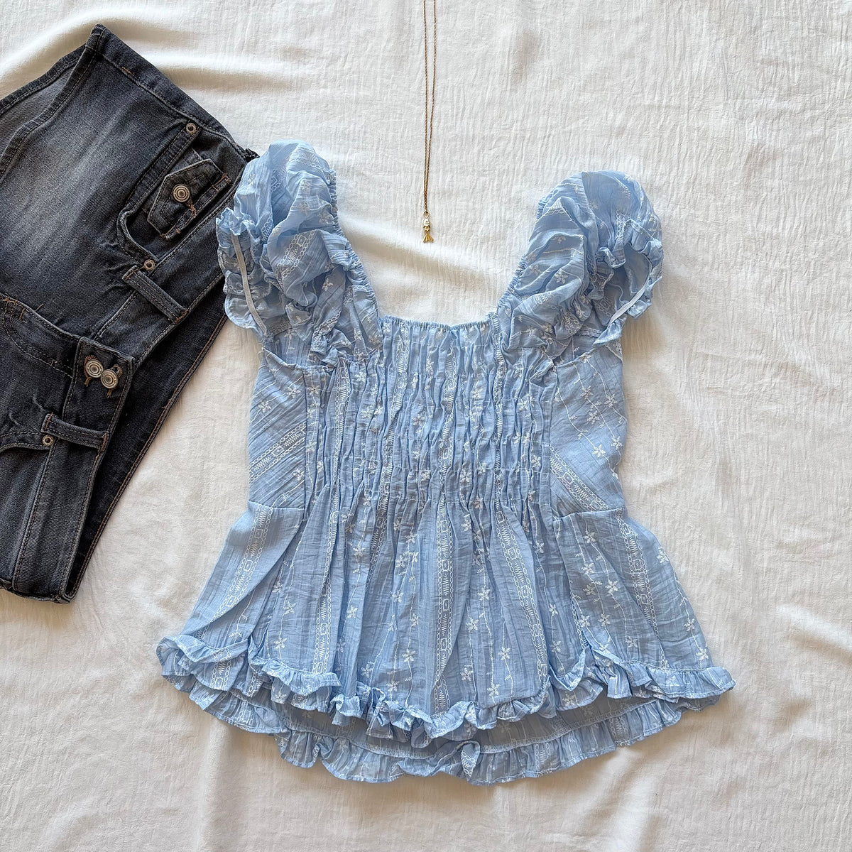 ODETTA TOP IN BLUE (Bust : 30-34, Upper Waist : 24-28)