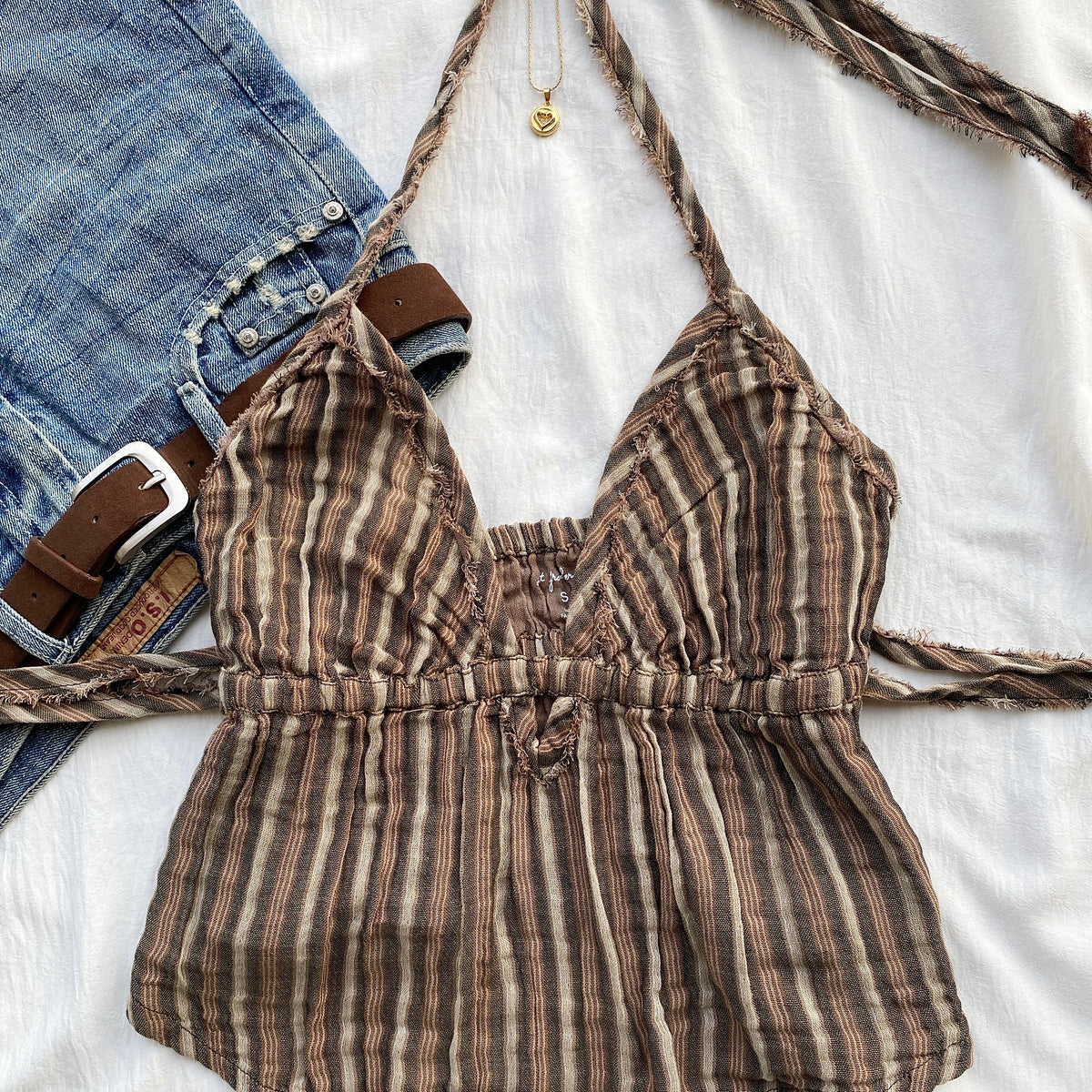 BROWN STRIPED HALTER TOP (Sizes available)