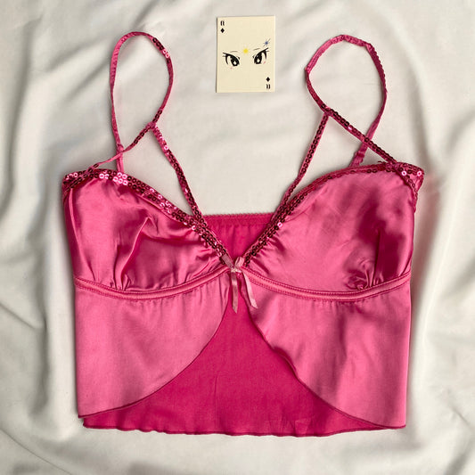 PINK SATIN TOP WITH SEQUIN DETAILING (Bust : 34-38, Upper Waist : 28-34)