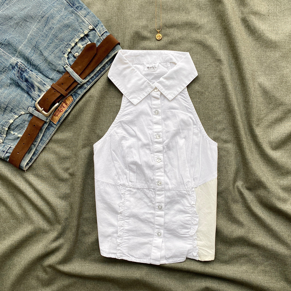 WHITE TOP WITH COLLAR  (Bust : 30-32, Upper Waist : 24-26)