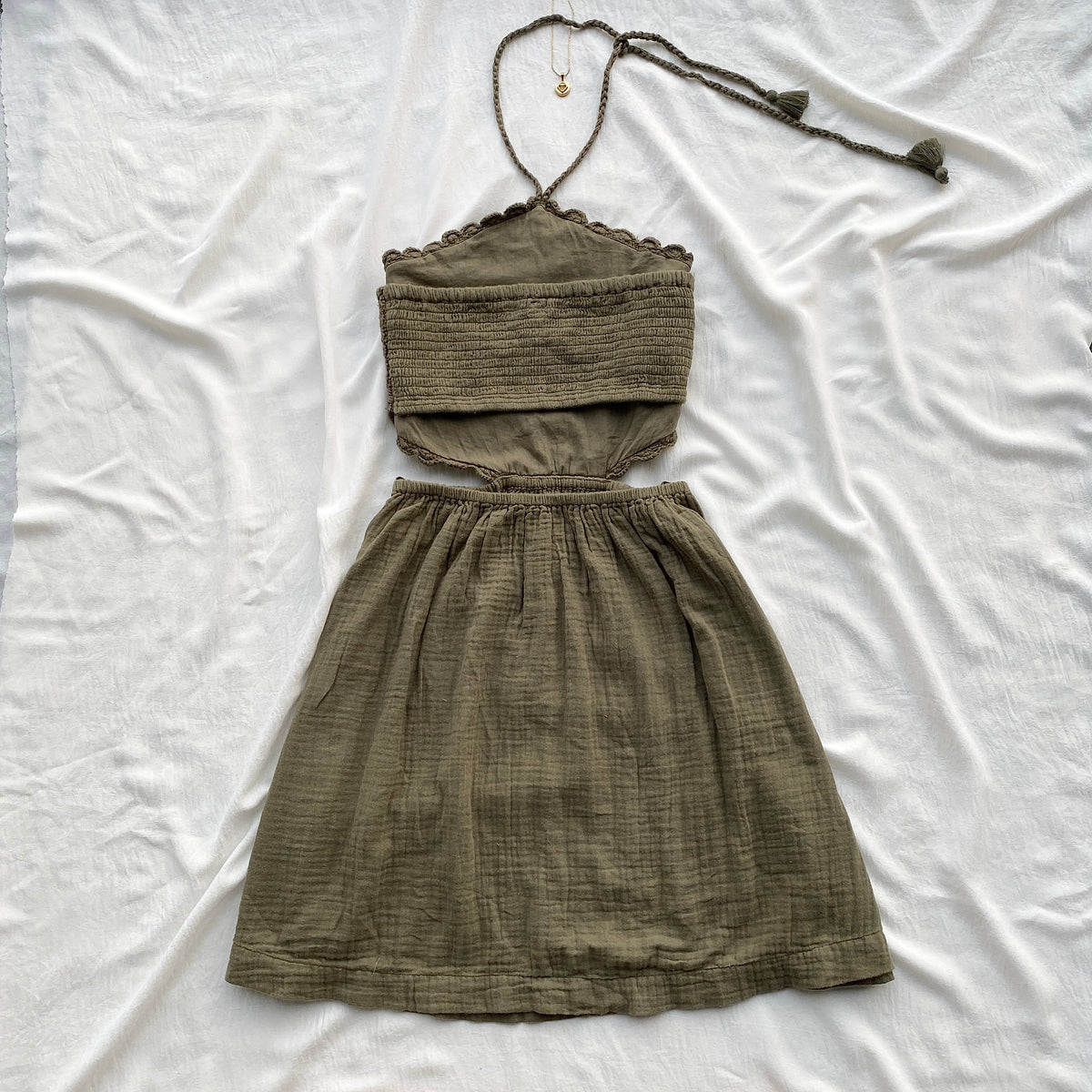 GREEN CROCHET HALTER DRESS (Bust : 30-34, Upper Waist : 24-28)