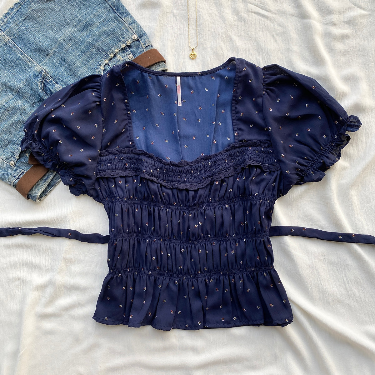 BLUE RUCHED TOP FROM FREE PEOPLE (Two sizes)