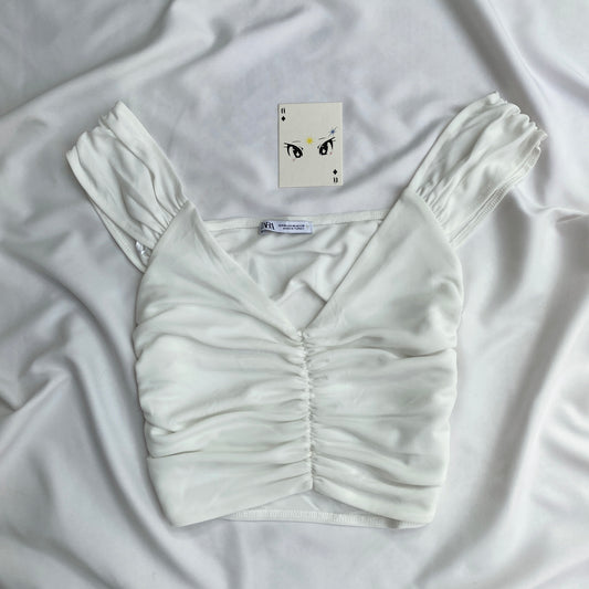 WHITE RUCHED TOP FROM ZARA (Bust : 32-34, Upper Waist : 26-30)