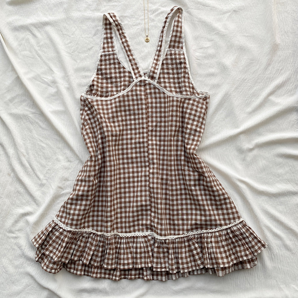 BROWN PLAID DRESS (Bust : 34-36, Upper Waist : 28-36)