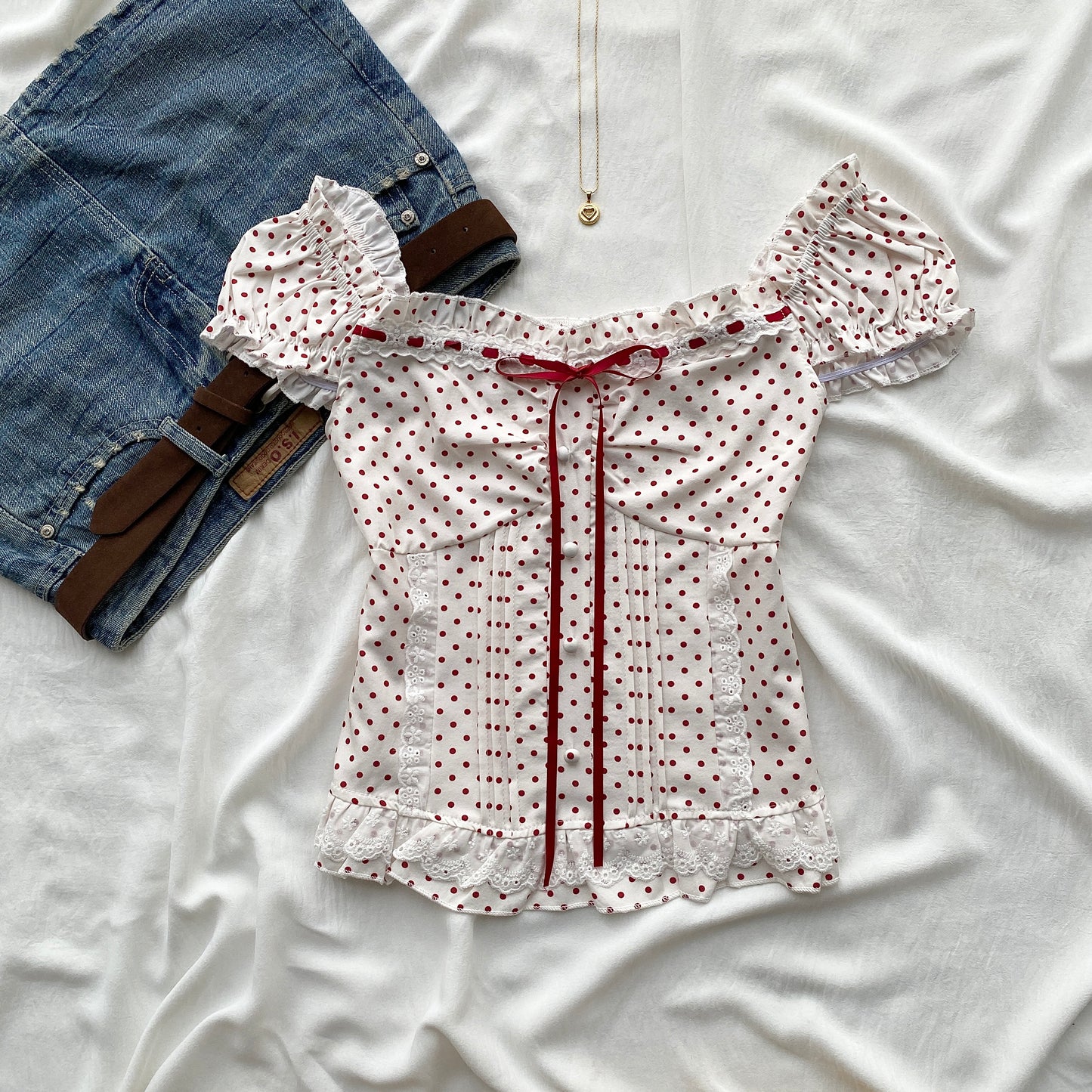 CHERRY POLKA DOT TOP (Bust : 30-34, Upper Waist : 26-32)