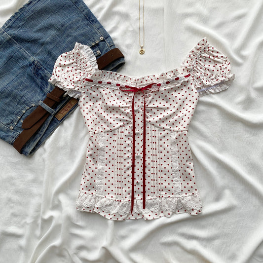 CHERRY POLKA DOT TOP (Bust : 30-34, Upper Waist : 26-32)