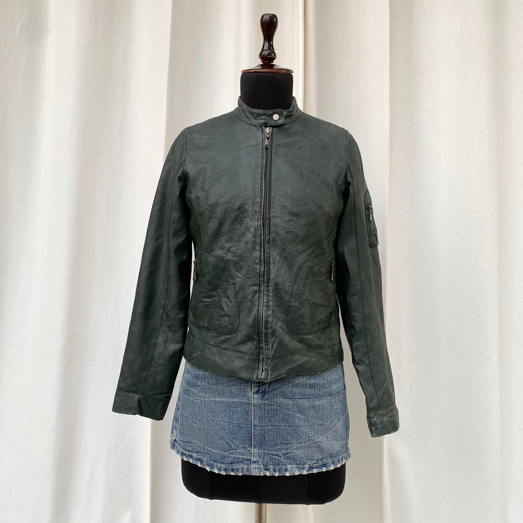 GREEN LEATHER JACKET  (XS/S/M)
