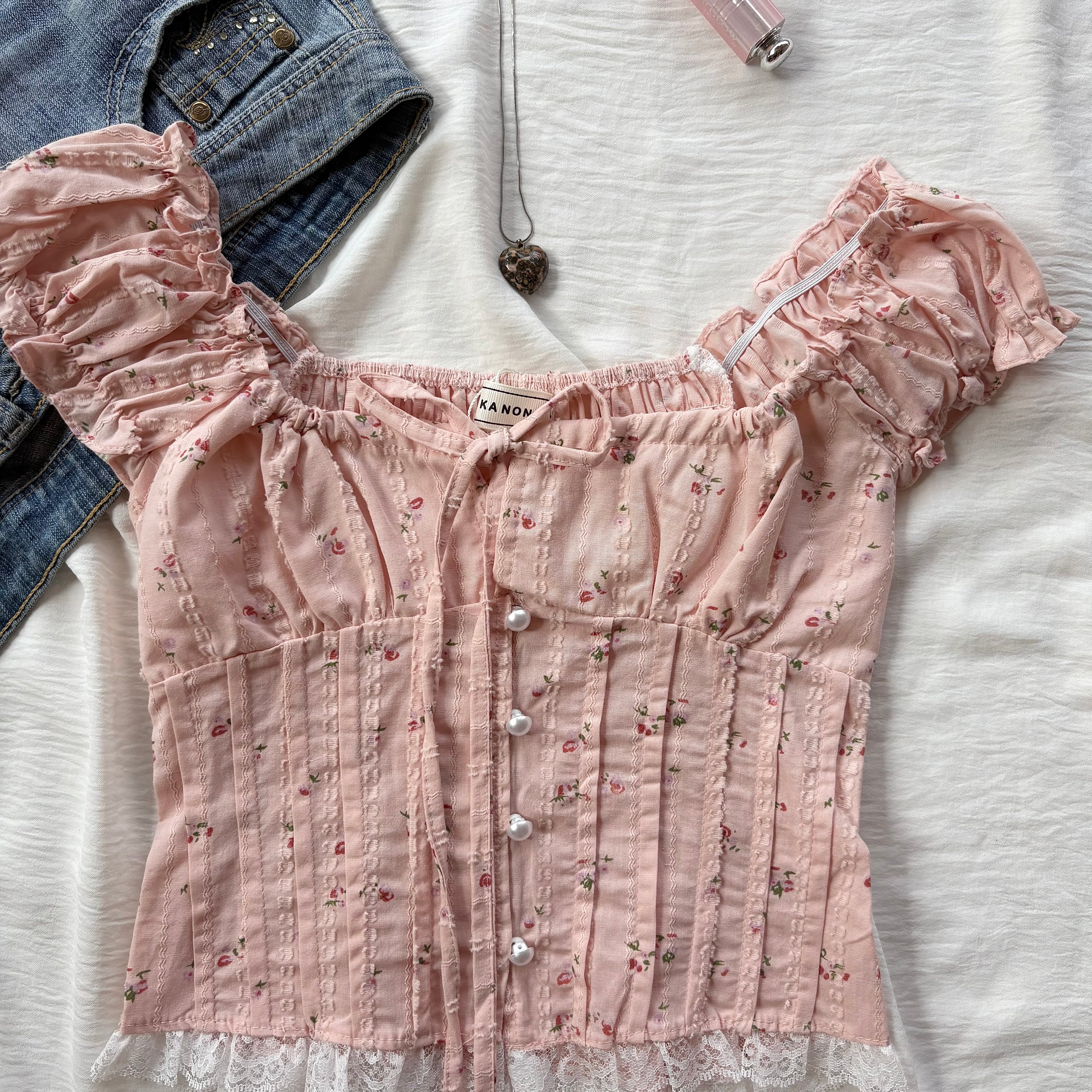 PEACH FLORAL TOP (Bust : 28-34, Upper Waist : 24-28)
