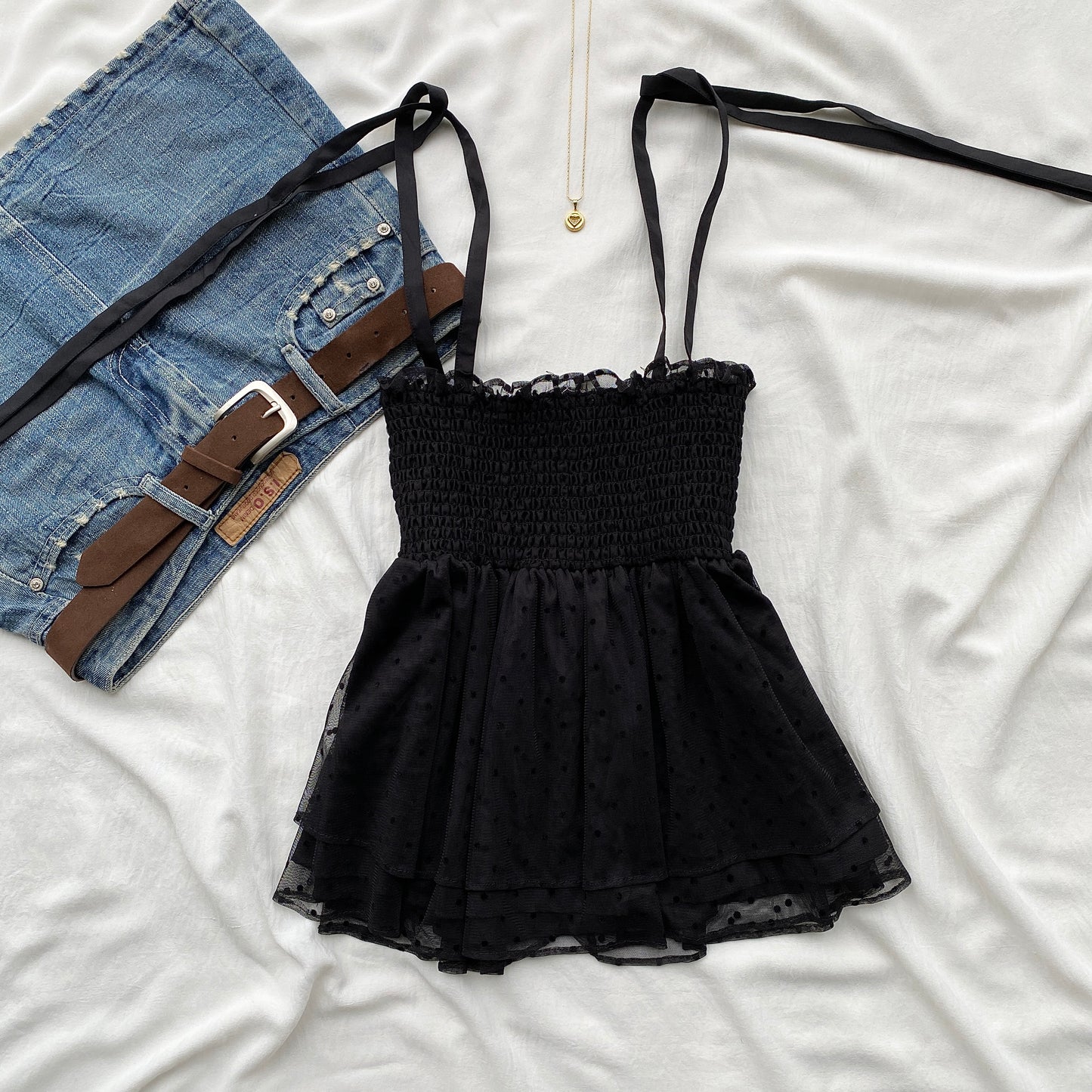BLACK TIE UP BABYDOLL TOP (Sizes available)