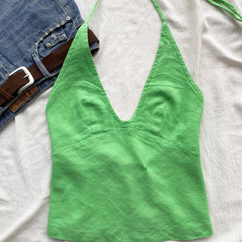 GREEN LINEN TOP FROM FREE PEOPLE (Two sizes)