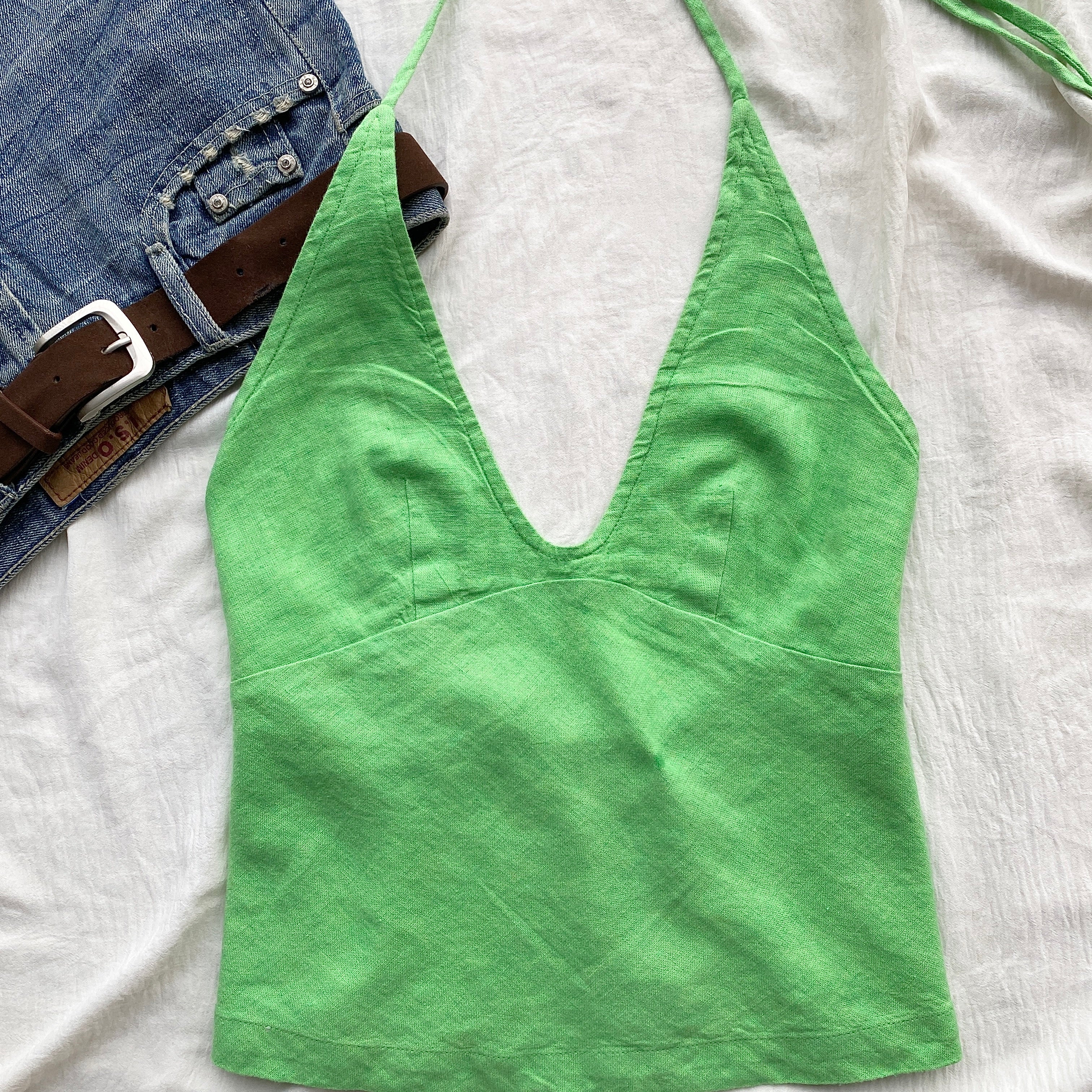 GREEN LINEN TOP FROM FREE PEOPLE (Two sizes)