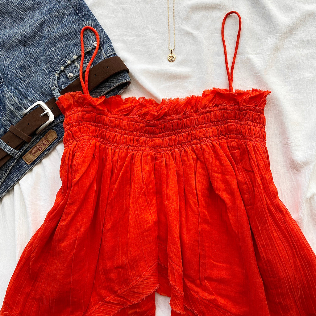 RED BABYDOLL TOP FROM FREE PEOPLE (Bust : 32-34, Upper Waist : 26-32)