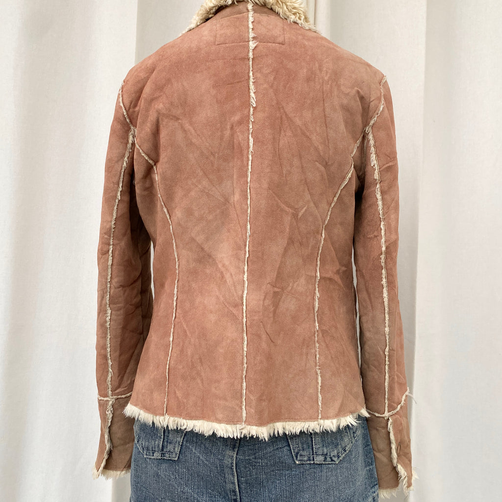 BEIGE SUEDE LEATHER JACKET WITH FURR (Fits XS/S/M)